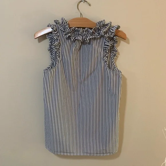 J. Crew Sleeveless Top Shirt Ruffles Stripes - Picture 5 of 8